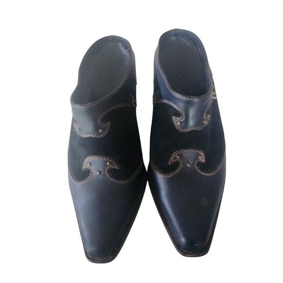 Womens Blue Suede Mules Square Toe Western Design Size 8 - Picture 2 of 10
